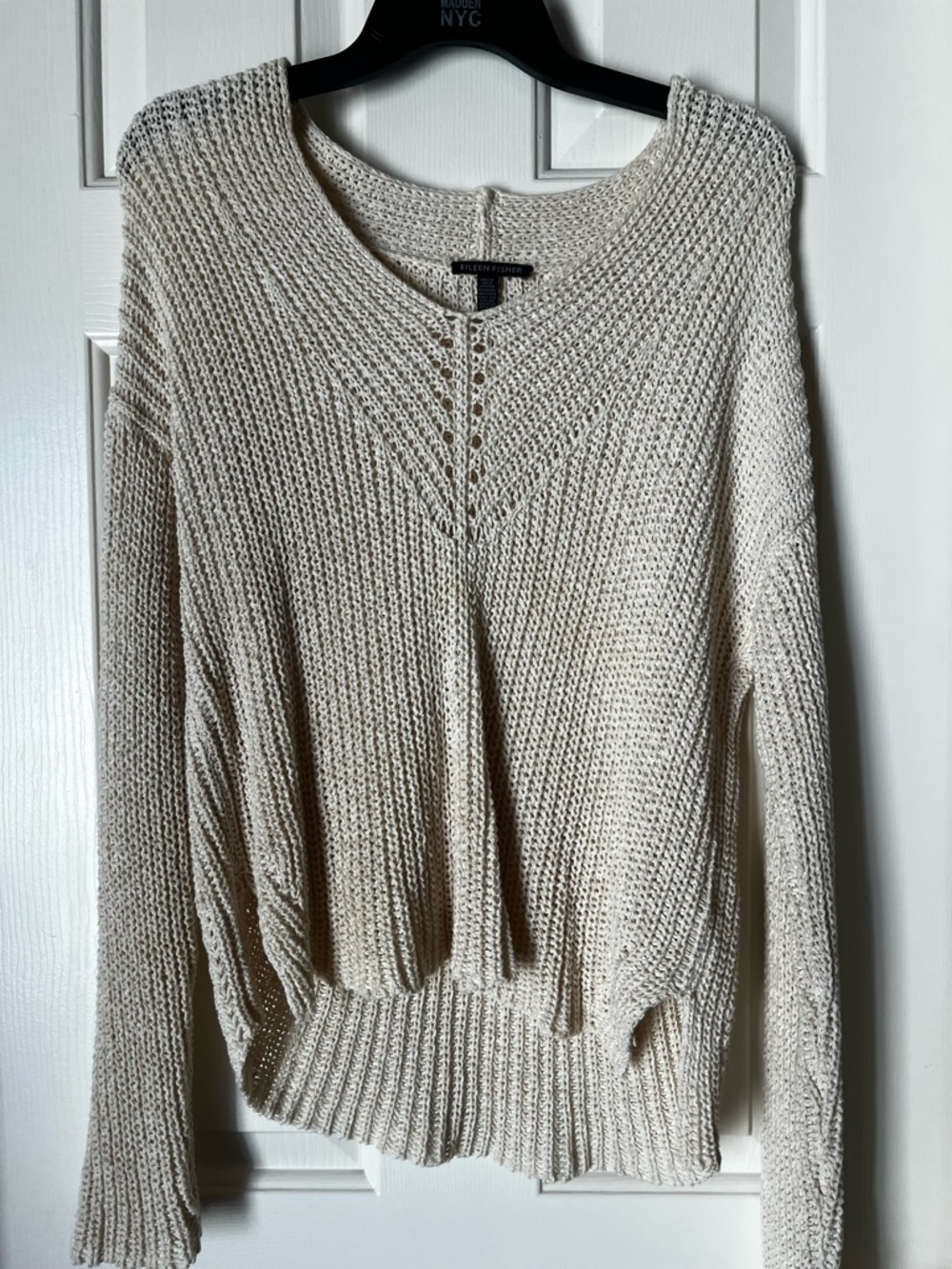 Eileen Fisher Cream Open-Weave Crewneck Sweater